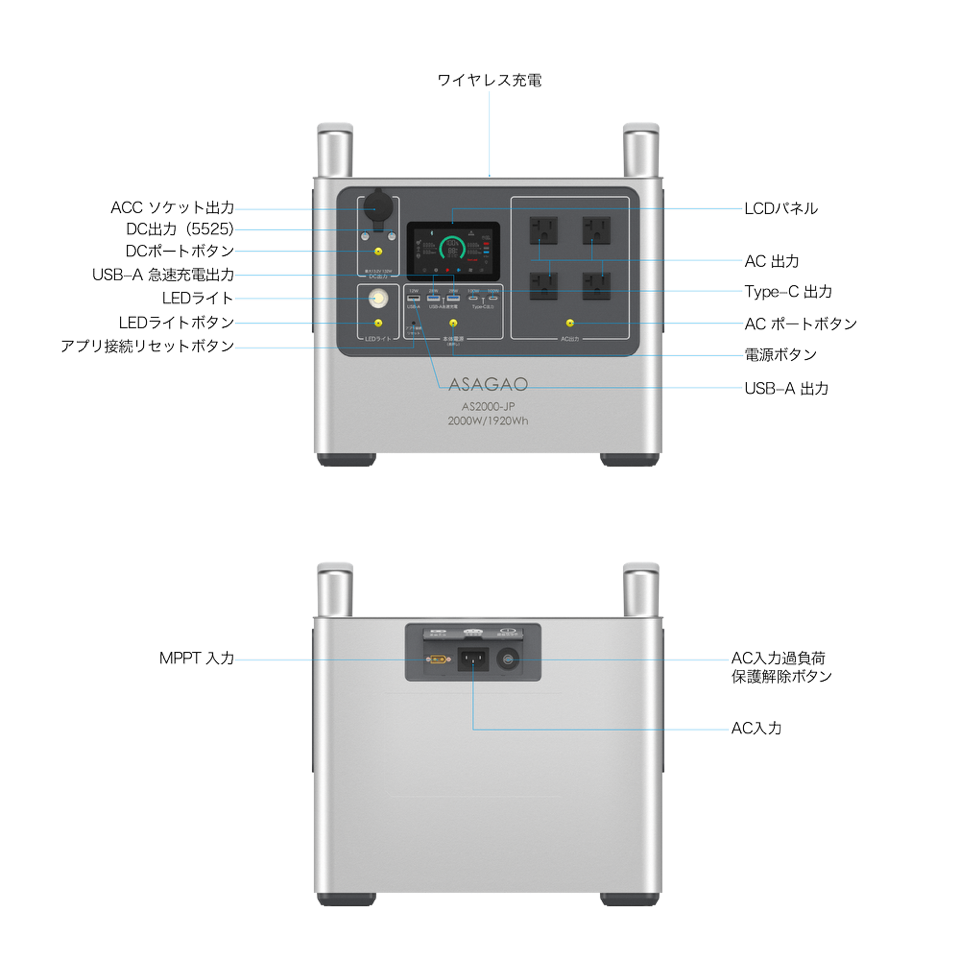 ASAGAO 2000Wポータブル電源 AS2000ーJP | ログインよりお手頃価格が